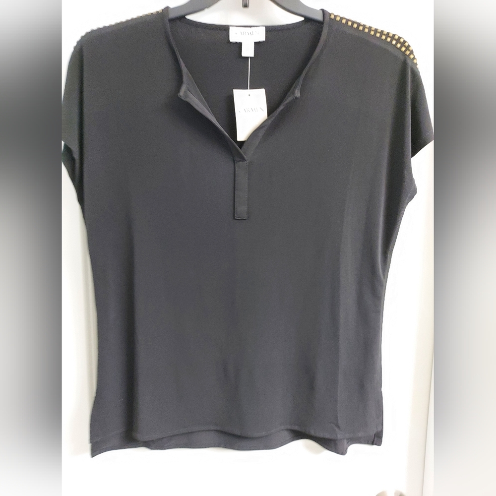 NWT Carmen Marc Valvo Black Top with Gold Accents -Oversized